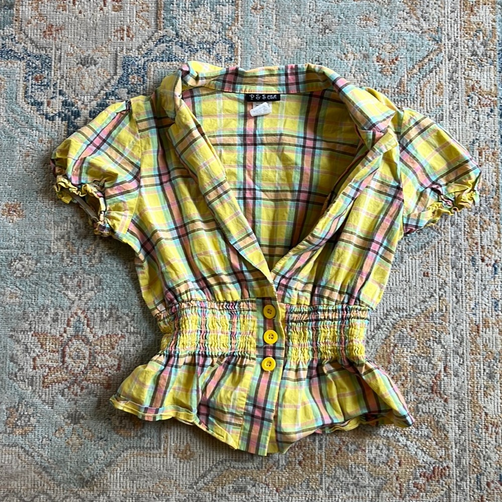 PES USA plaid yellow top size medium